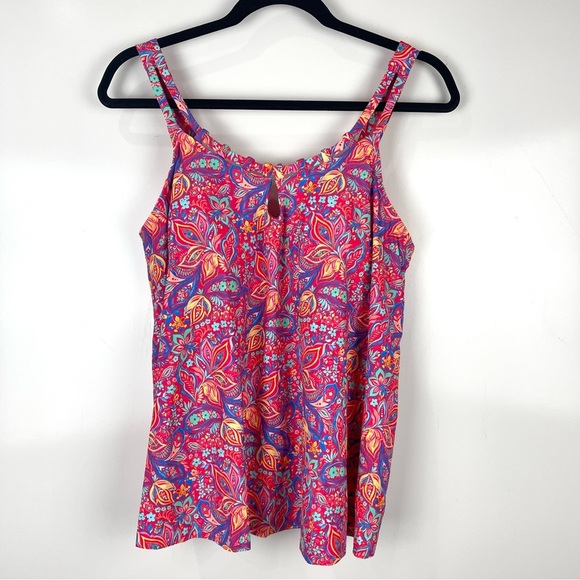 NEW Sunsets Sadie Tankini Flowy A-Line Swim Top Rue Paisley Pink Women's Size 12 - Picture 1 of 9